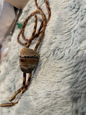 Brown Braided Bolo Tie with Striped Agate Stone